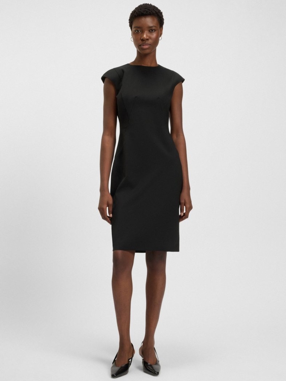 Hugo Boss Dironah Black Cap-Sleeve Midi Sheath Dress